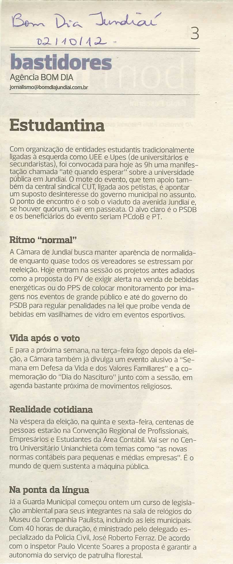 Bom Dia Jundiaí - 02/10/2012