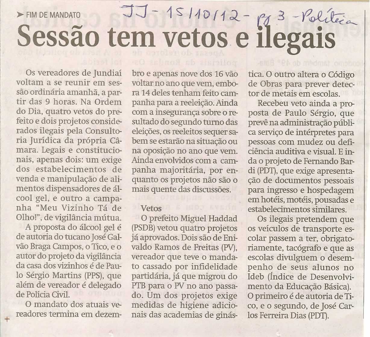 Jornal de Jundiaí - 15/10/2012