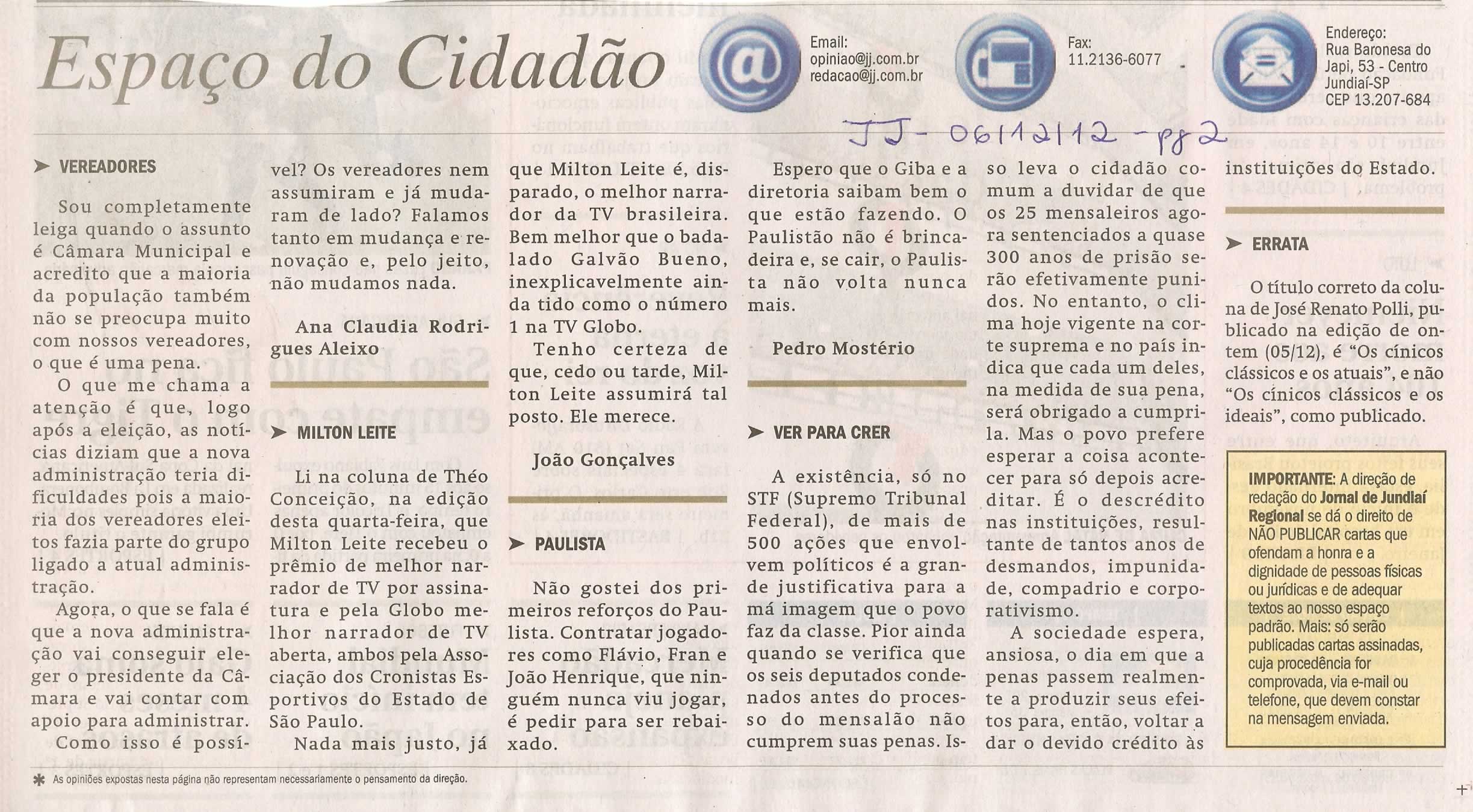 Jornal de Jundiaí - 06/12/2012