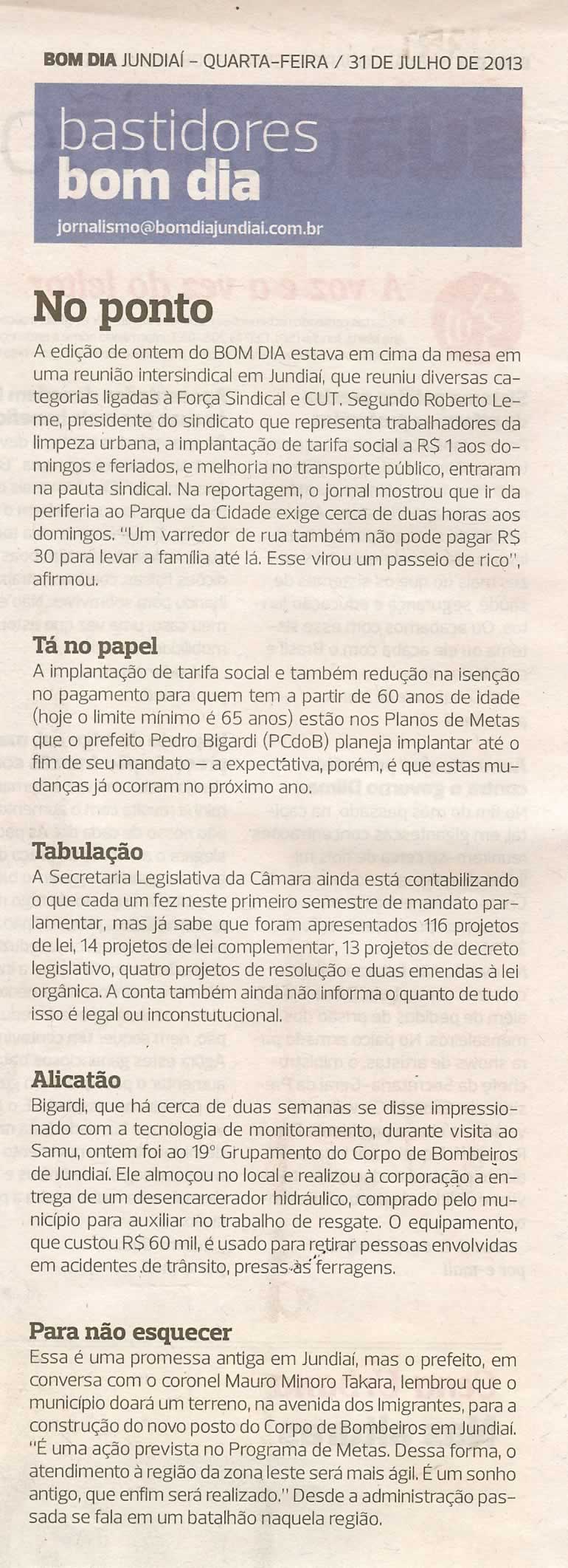 Bom Dia Jundiaí - 31/07/2013