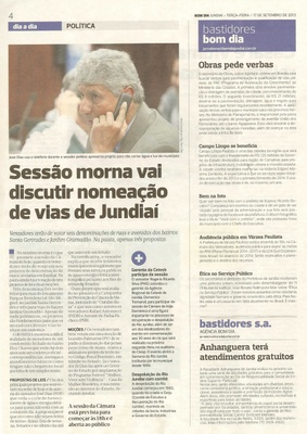 Bom Dia Jundiaí - 17/09/13 - pagina 4 - Sessão morna vai discutir nomeação de vias de Jundiaí -