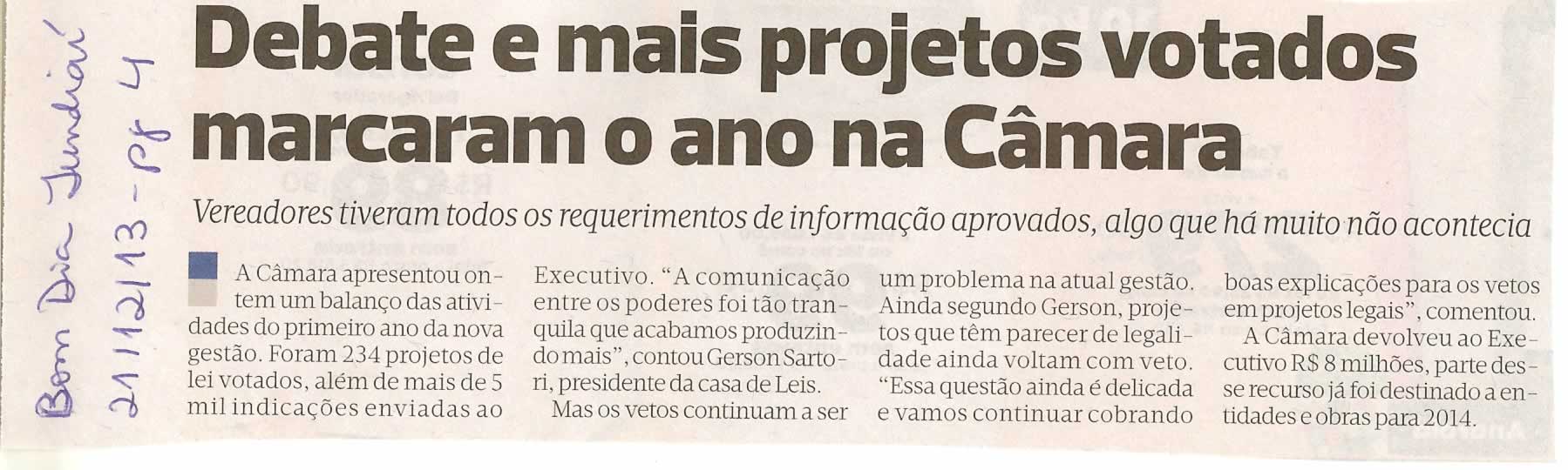 Bom Dia Jundiaí - 21/12/13 - pg 4 - Debate e mais projetos votados marcaram o ano na Câmara -