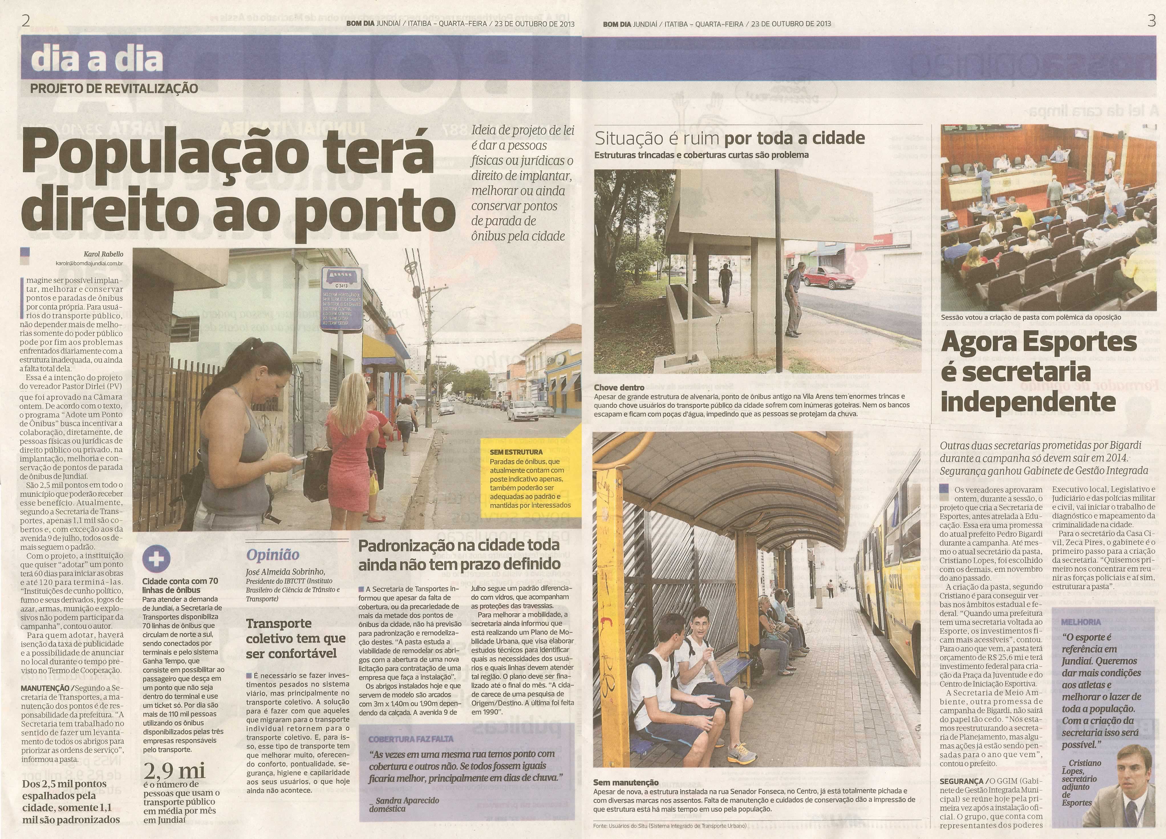 Bom Dia Jundiaí - 23/10/13 - paginas 2 e 3 - População terá direito ao ponto -