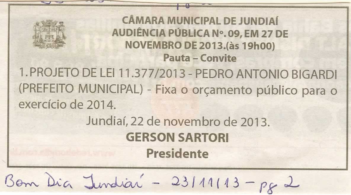 Bom Dia Jundiaí - 23/11/13 - Publicação Audiência Pública