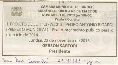 Bom Dia Jundiaí - 23/11/13 - Publicação Audiência Pública