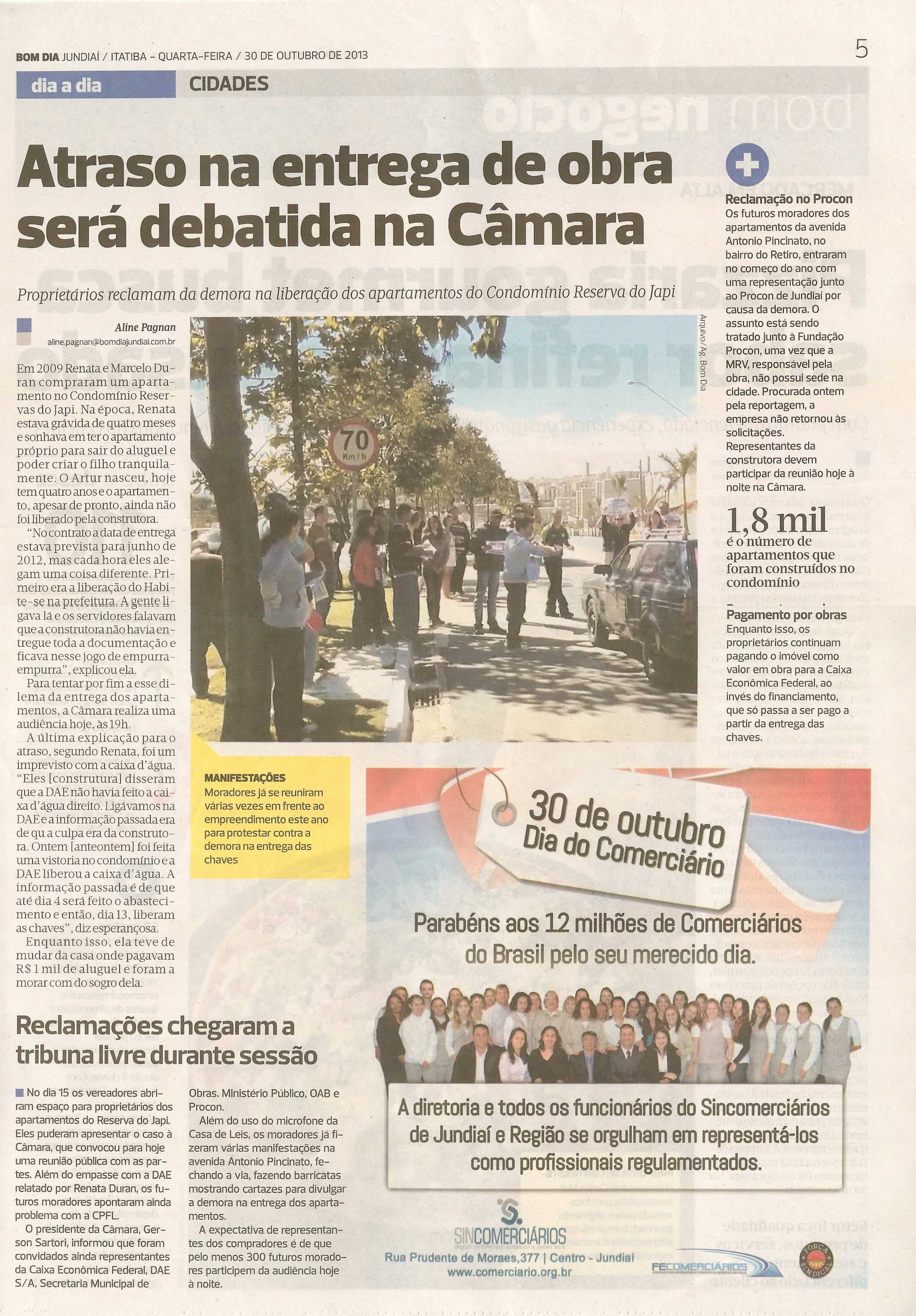 Bom Dia Jundiaí - 30/10/13 -pagina 5 - Atraso na entrega de obra será debatida na Câmara -