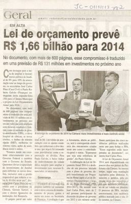 JC - 01/10/13 - pagina 2 - geral - Lei de orçamento prevê R$ 1,66 bilhão para 2014 - 