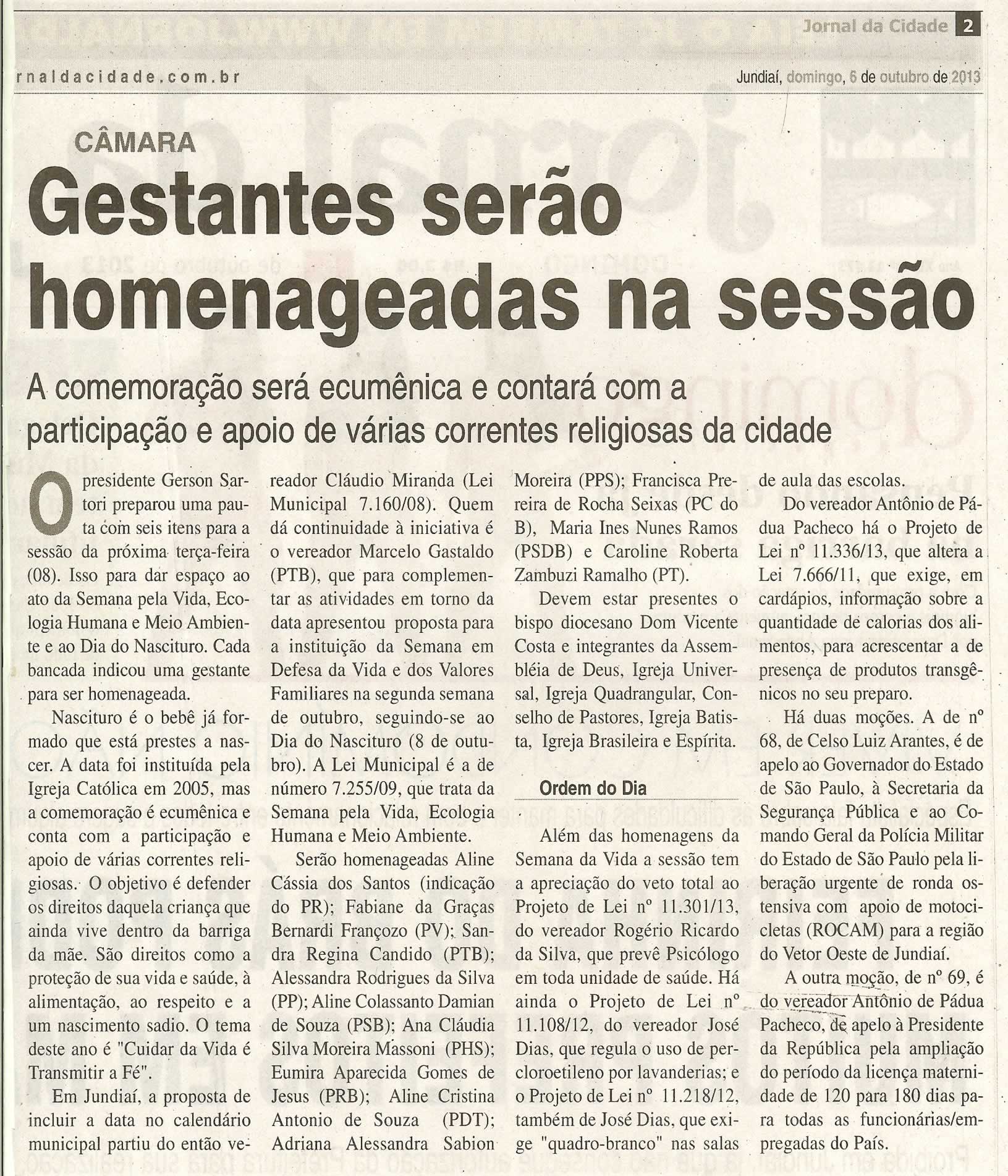 JC - 06/10/13 - pagina 2 - geral - Gestantes serão homenageadas na sessão - 