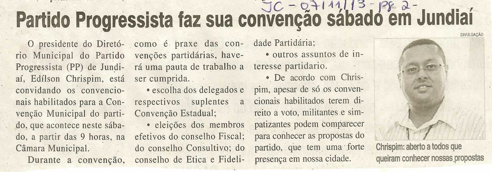 JC - 07/11/13 - pagina 2 - Partido Progressista faz sua convenção sábado em Jundiaí - 