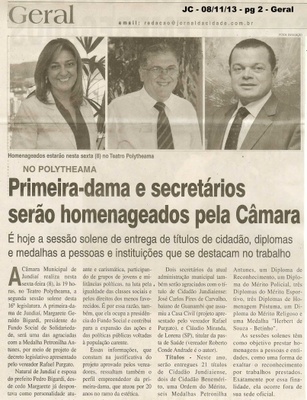 JC - 08/11/13 - pagina 2 - geral - primeira-dama e secretários serão homenageados pela câmara - 
