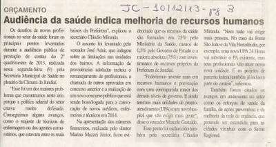 JC - 10/12/13 - pg 3 - Audiência da saúde indica melhoria de recursos humanos - 