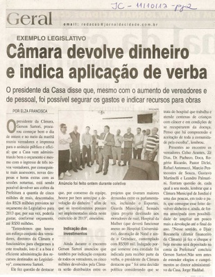 JC - 11/10/13 - pagina 2 - geral - Câmara devolve dinheiro e indica aplicação de verba - 