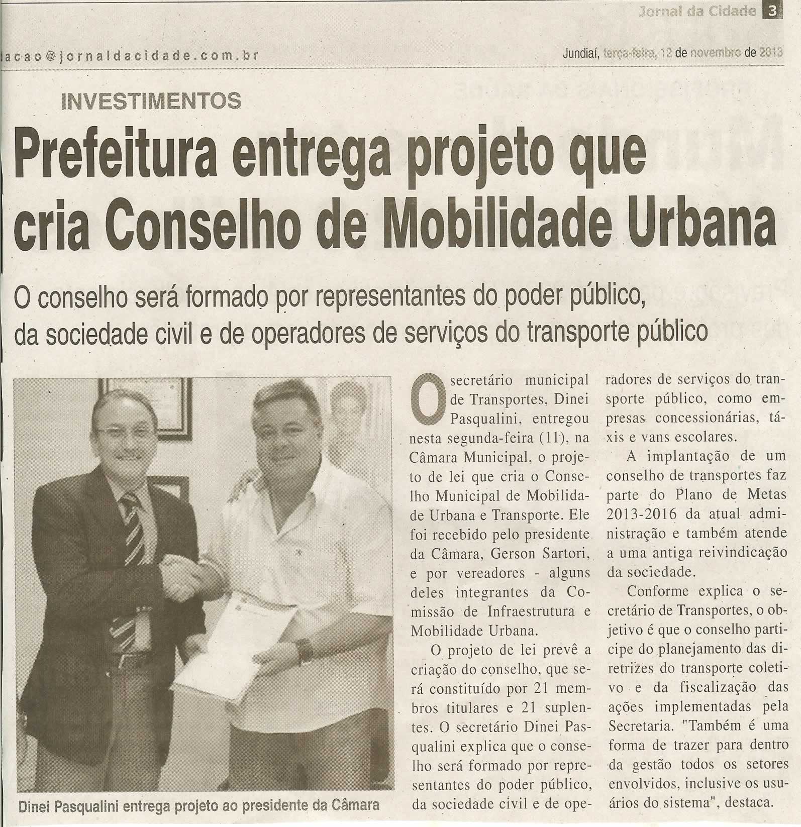 JC - 12/11/13 - pagina 3 - geral - Prefeitura entrega projeto que cria conselho de mobilidade urbana - 