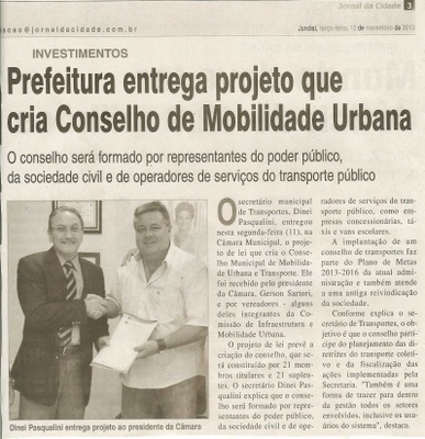JC - 12/11/13 - pagina 3 - geral - Prefeitura entrega projeto que cria conselho de mobilidade urbana - 