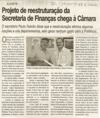 JC - 19/10/13 - pagina 2 - geral - Projeto de reestruturação da secretaria de finanças chega à Câmara - 
