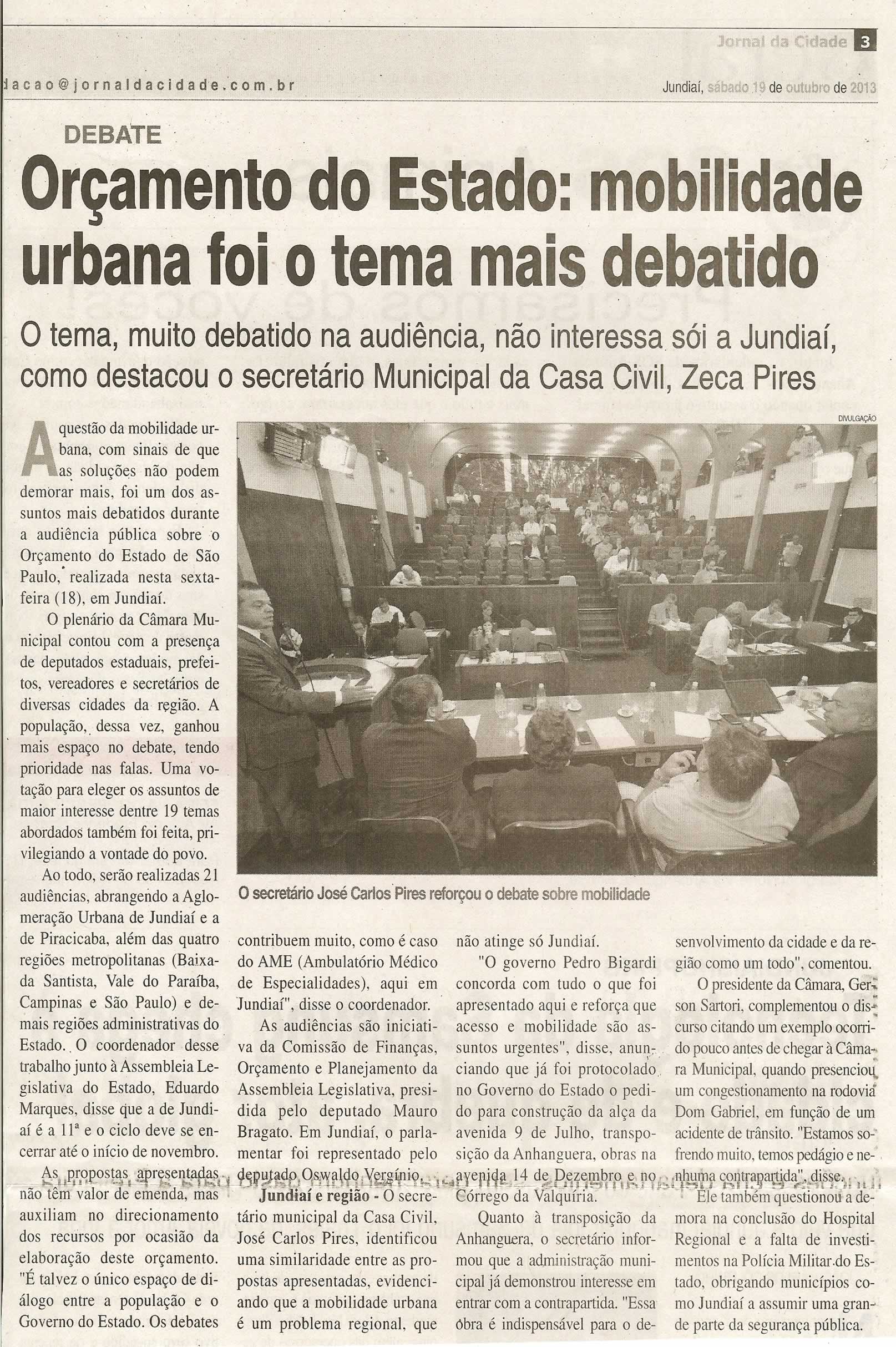 JC - 19/10/13 - pagina 3 - geral - Orçamento do Estado: mobilidade urbana foi o tema mais debatido -