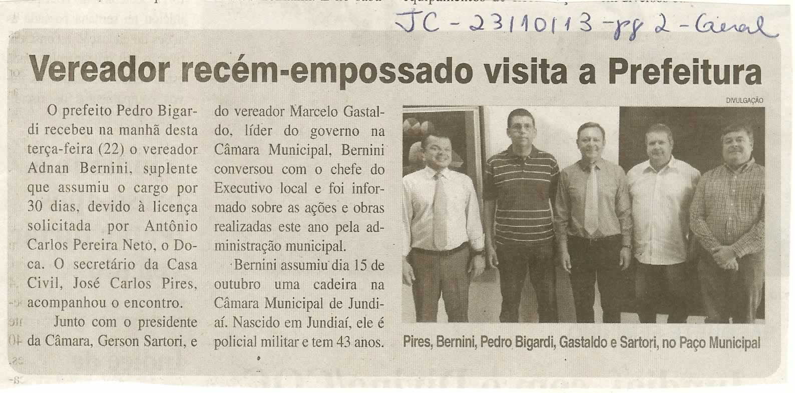 JC - 23/10/13 - pagina 2 - geral - Vereador recém-empossado visita a Prefeitura - 
