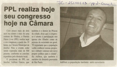 JC - 25/10/13 - pagina 2 - geral - PPL realiza hoje seu congresso na Câmara -
