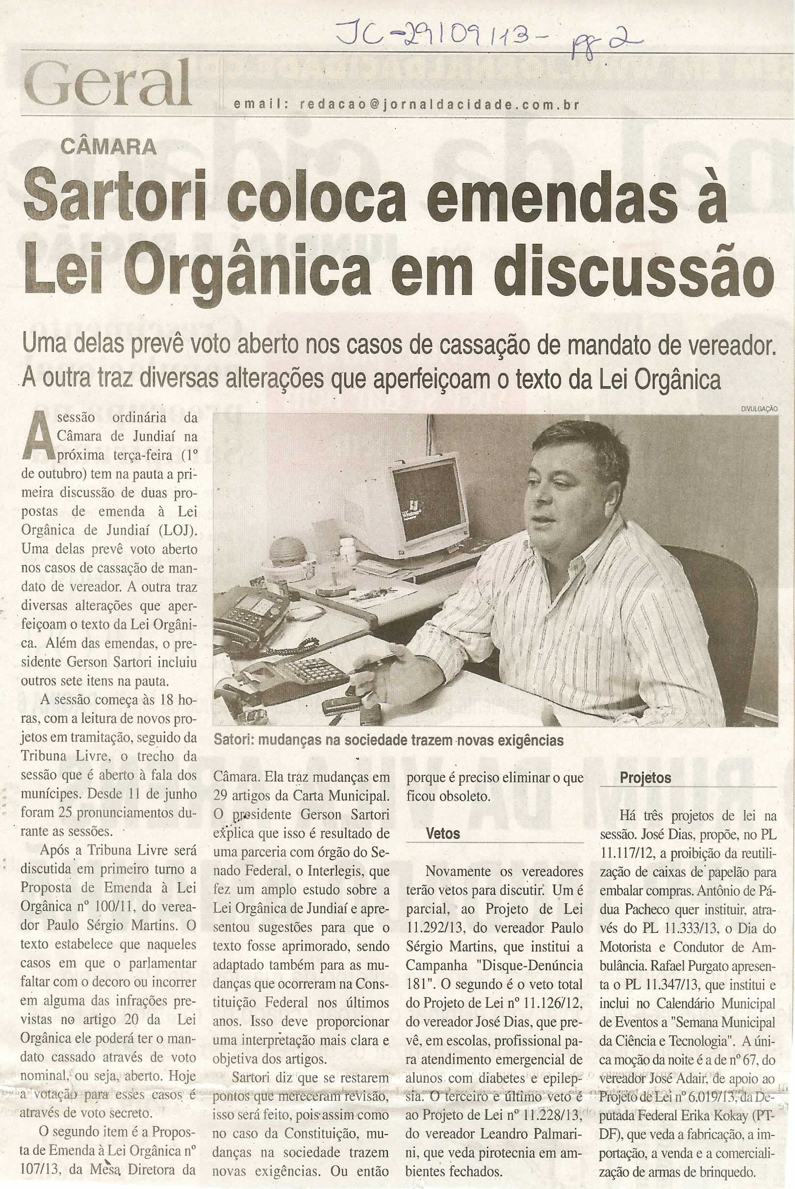 JC - 29/09/13 - pagina 2 - Sartori coloca emendas à lei orgânica em discussão - 