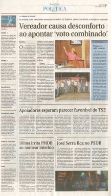 JJ - 02/10/13 - pagina 3 - política - Vereador causa desconforto ao apontar voto combinado - 