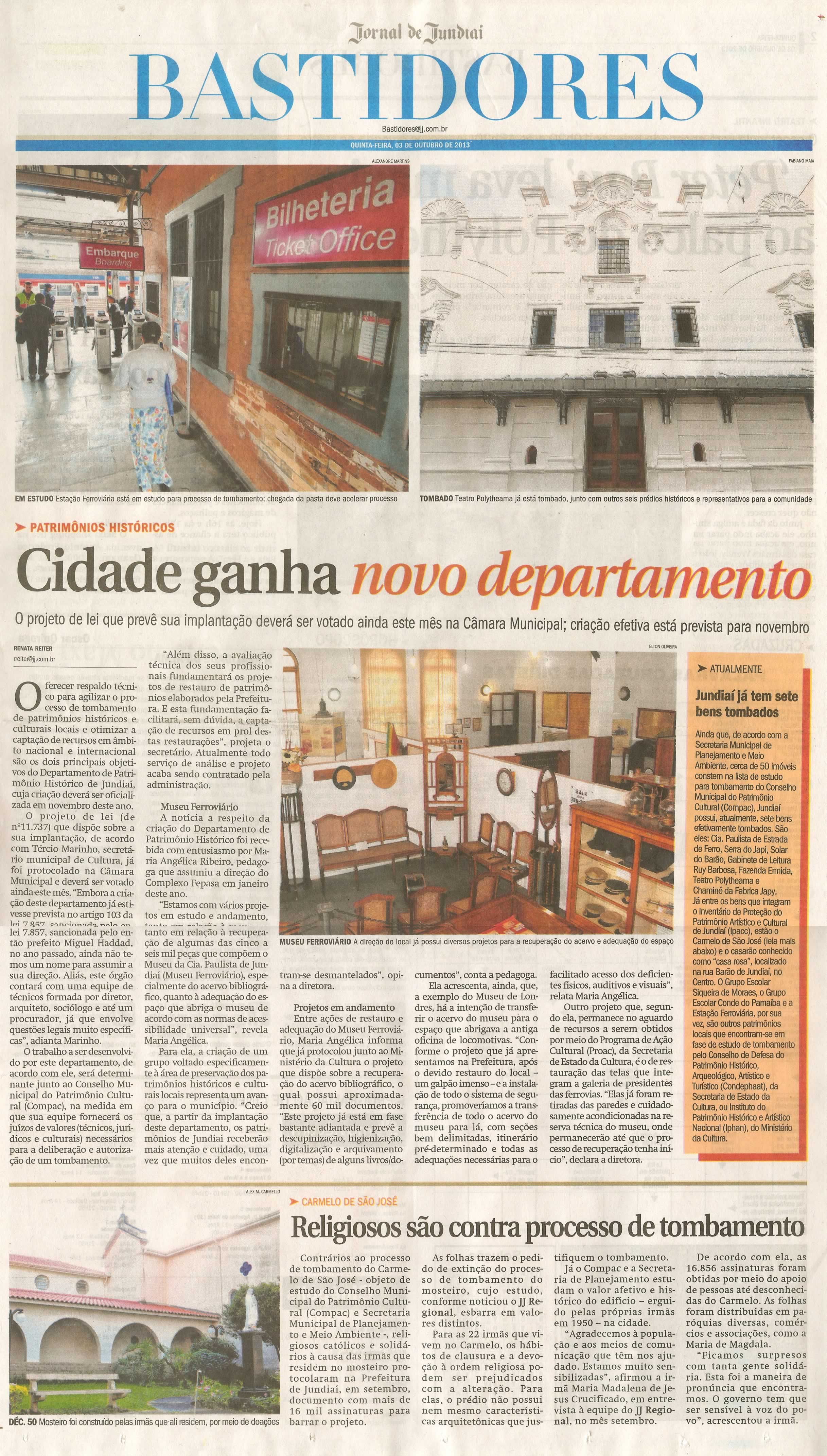 JJ - 03/10/13 - pagina 1 - Bastidores - Cidade ganha novo departamento - 