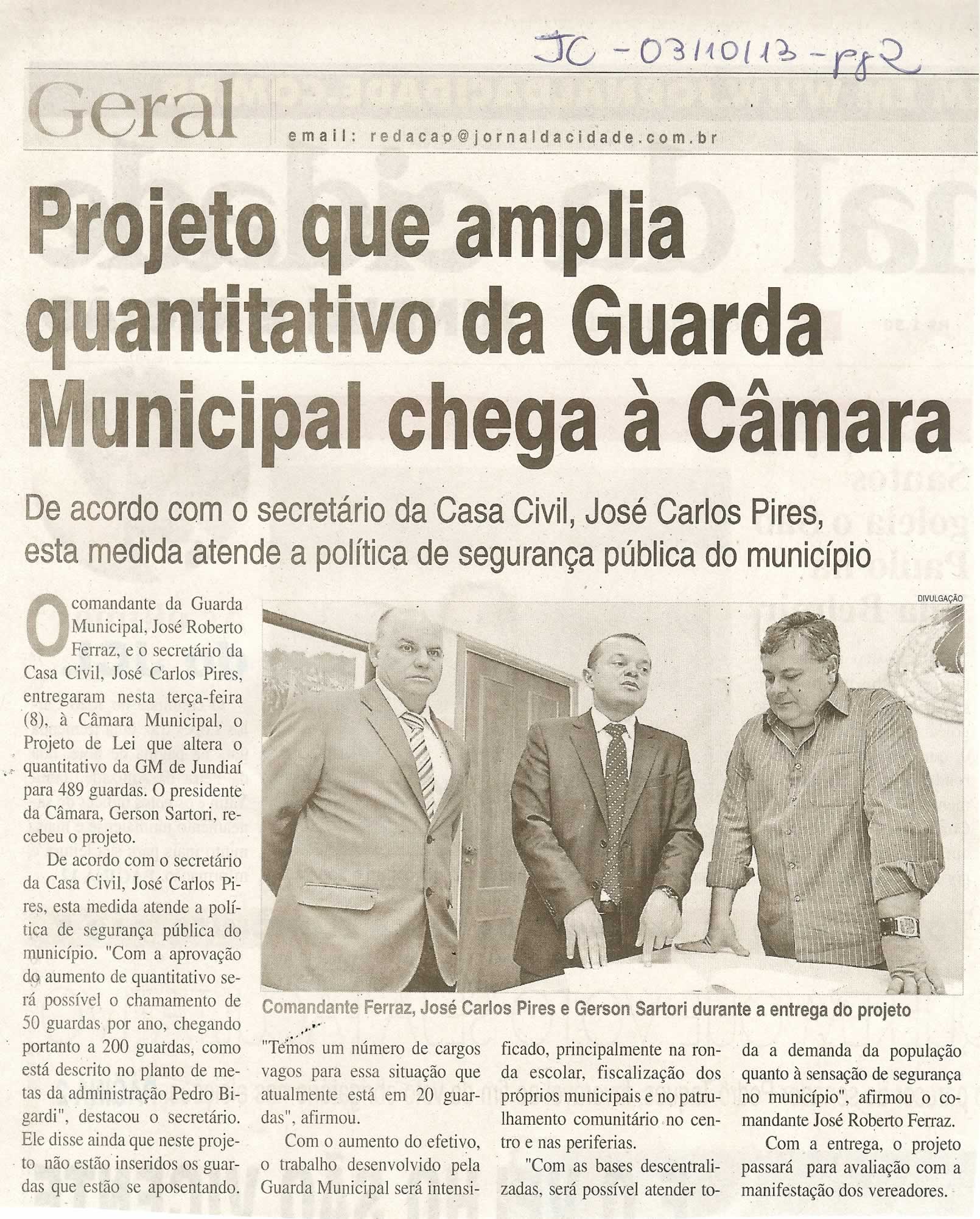 JJ - 03/10/13 - pagina 2 - geral - Projeto que amplia quantitativo da guarda municipal chega à Câmara - 
