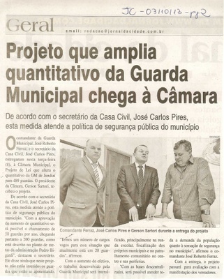 JJ - 03/10/13 - pagina 2 - geral - Projeto que amplia quantitativo da guarda municipal chega à Câmara - 