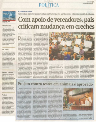 JJ - 06/11/13 - pg 3 - Política - Com apoio de vereadores, pais criticam mudança em creches - 