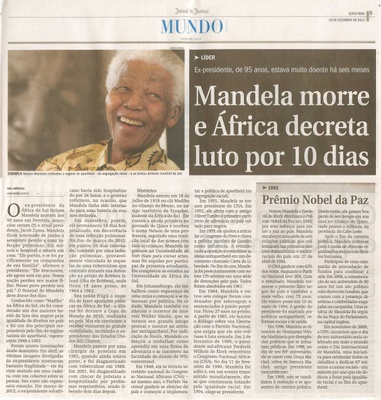 JJ - 06/12/13 - pg 9 - Mundo - Mandela morre e África decreta luto por 10 dias -