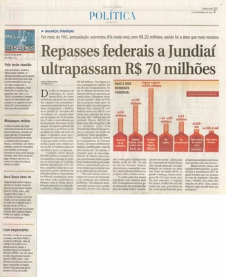 JJ - 07/11/13 - pg 3 - Política - Repasse federais a Jundiaí ultrapassam R$ 70 milhões -