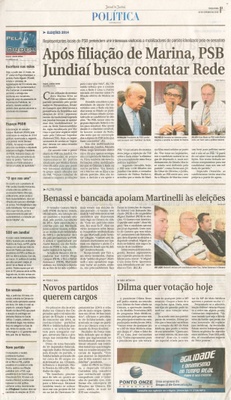 JJ - 08/10/13 - pagina 3 - política - Após filiação de Marina, PSB Jundiaí busca contatar Rede -