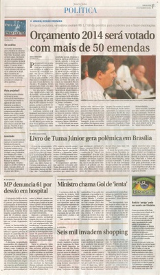 JJ - 09/12/13 - pg 3 - Política - Orçamento 2014 será votado com mais de 50 emendas -