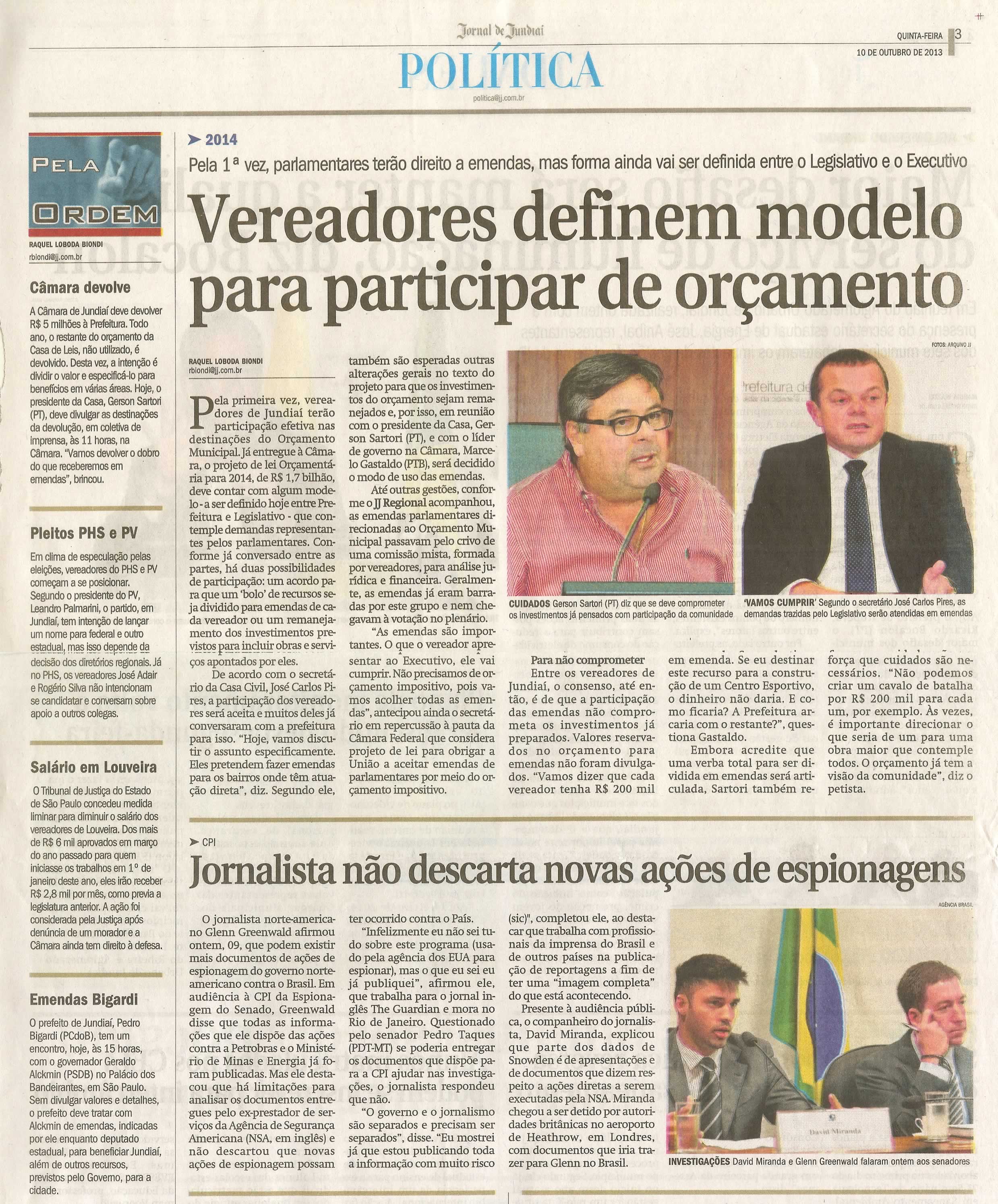 JJ - 10/10/13 - pagina 3 - política - Vereadores definem modelo para participar de orçamento - 