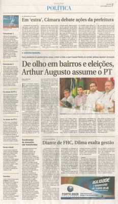 JJ - 10/12/13 - pg 3 - Política - Em extra Câmara debate ações da prefeitura - De olho em bairros e eleições, Arthur Augusto assume o PT -