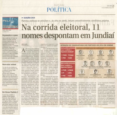 JJ - 18/10/13 - PAGINA 3 - política - Na corrida eleitoral, 11 nomes despontam em Jundiaí - 