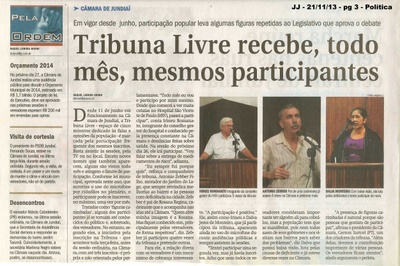 JJ - 21/11/13 - pg 3 - Política - Tribuna livre recebe, todo mês, mesmos participantes - 