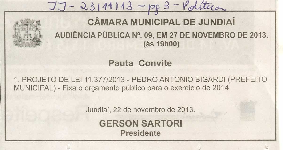 JJ - 23/11/13 - Publicação de Audiência Pública