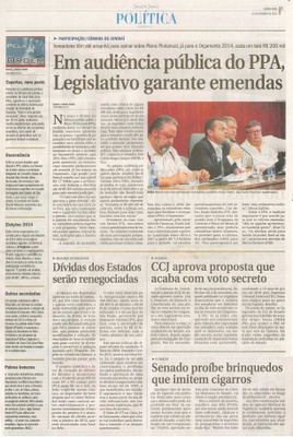 JJ - 24/10/13 - pagina 3 - política - Em audiência pública do PPA, Legislativo garante emendas - 