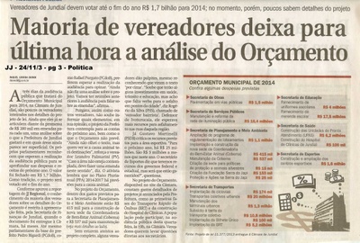 JJ - 24/11/13 - pg 3 - Política - Maioria de vereadores deixa para última hora a análise do orçamento -
