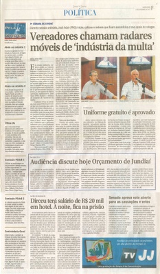JJ - 27/11/13 - pg 3 - Política - Vereadores chamam radares móveis de indústria da multa -