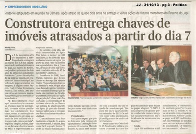 JJ - 31/10/13 - pagina 3 - política - Construtora entrega chaves de imóveia atrasados a partir do dia 7 - 