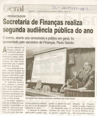 Jornal da Cidade - 26/09/13 - pagina 2 - geral - Secretaria de finanças realiza segunda audiência pública do ano - 