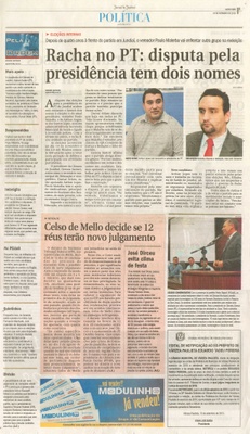 Jornal de Jundiaí - 13/09/13 - pagina 3 - política - Racha no PT : disputa pela presidência tem dois nomes -