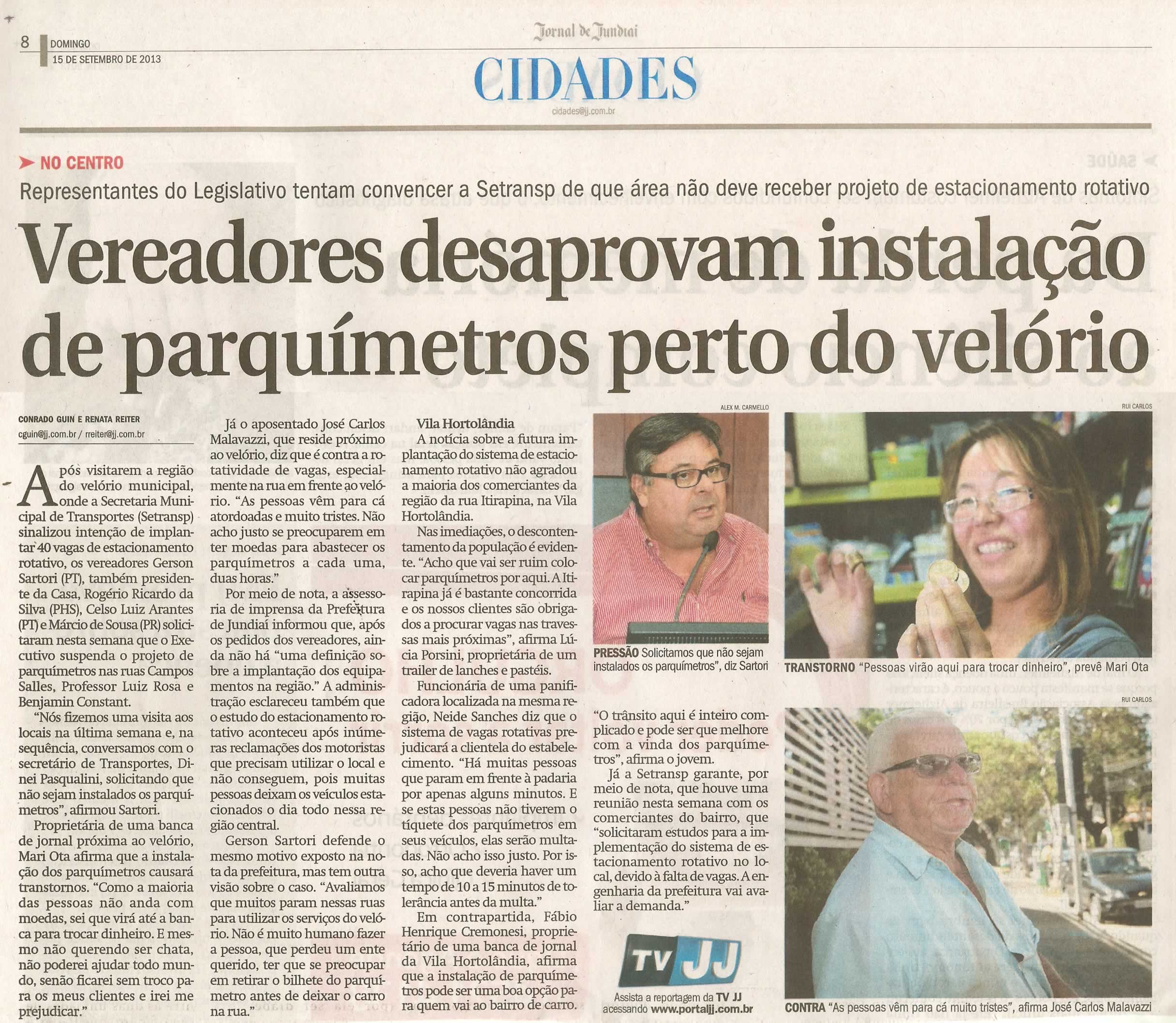 Jornal de Jundiaí - 15/09/13 - Pagina 8 - Cidades - Vereadores desaprovam instalação de parquímetros perto do velório -