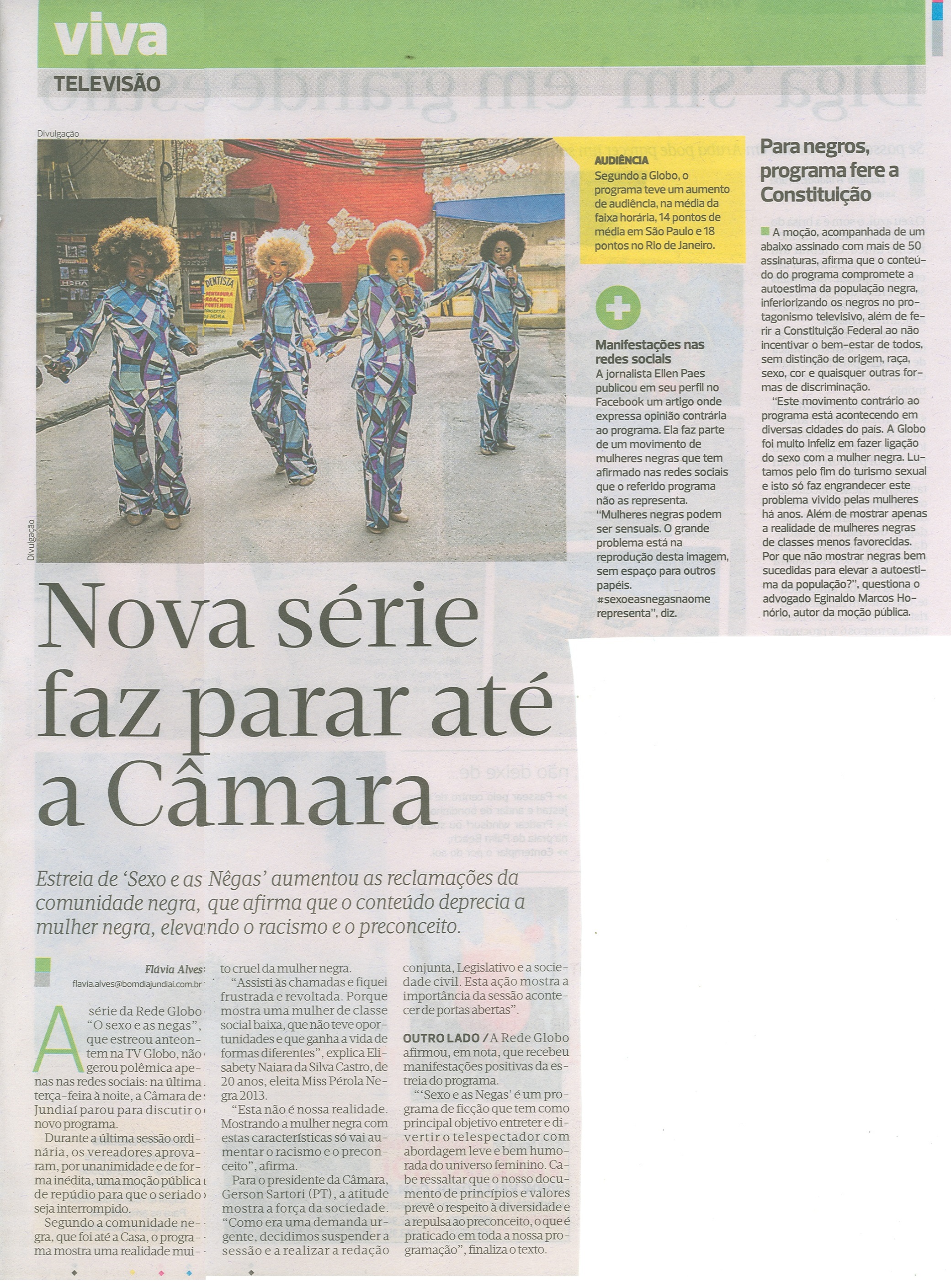 Bom Dia - 18/09/14 - pág. 05 - Televisão - Nova série faz parar até a Câmara.