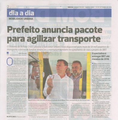 Bom Dia - 25/09/14 - pág 2 - Dia a Dia: Prefeito anuncia pacote para agilizar transporte.