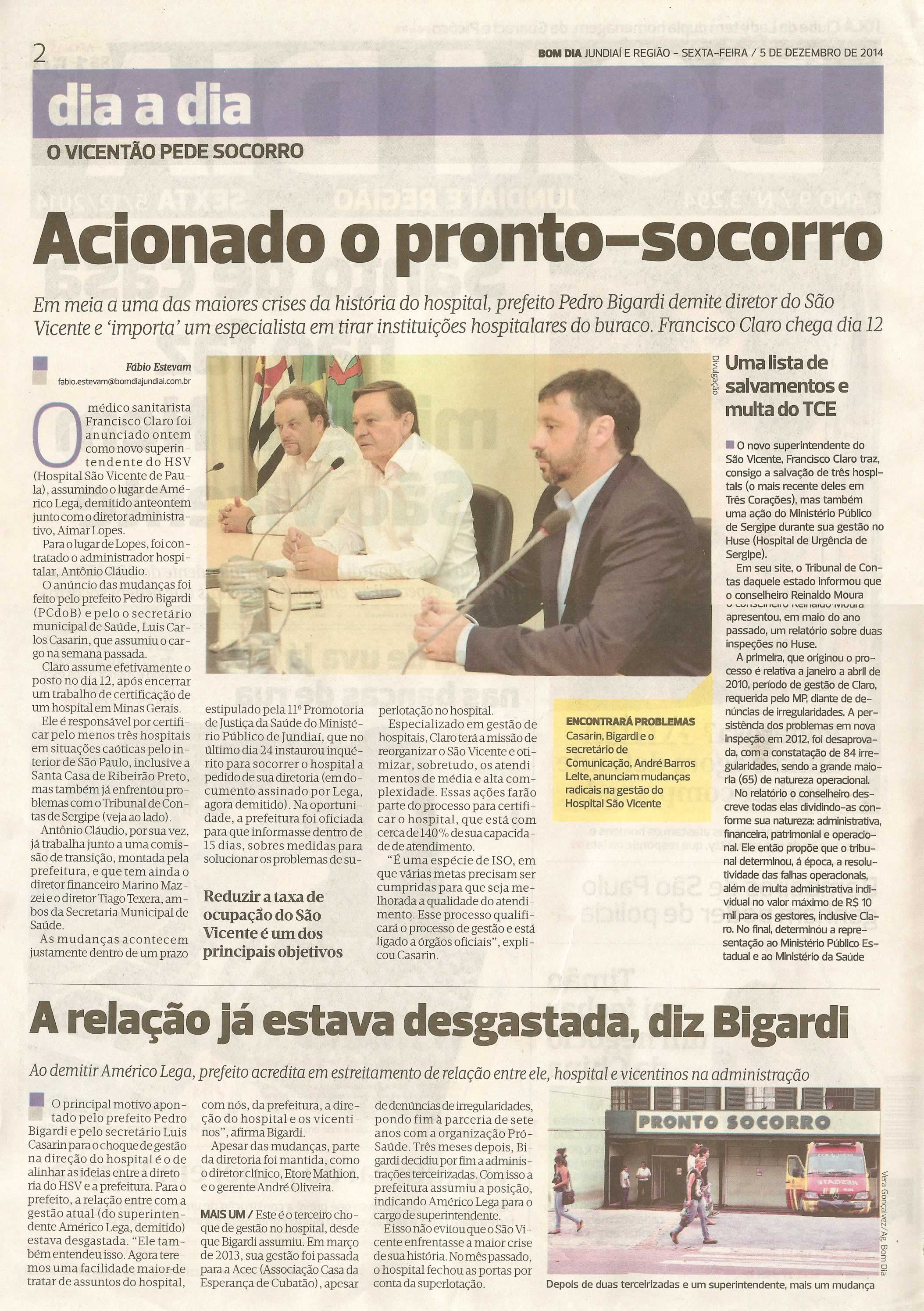 Bom Dia Jundiaí - 05/12/14 - pg 2 - Acionado o pronto-socorro -