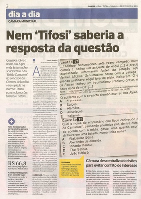 Bom Dia Jundiaí - 08/02/14 - pg 2 - Nem Tifose saberia a resposta da questão -