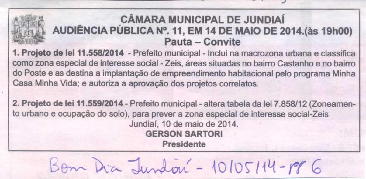 Bom Dia Jundiaí - 10/05/14 - pg 6 - Audiência Pública nº 11 da Câmara Municipal de Jundiaí -