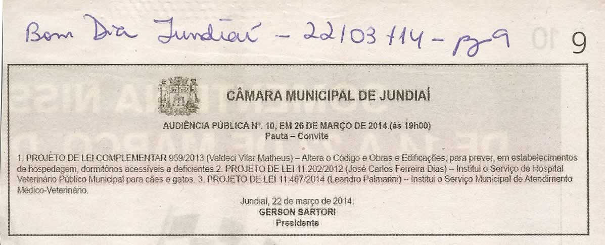 Bom Dia Jundiaí - 22/03/14 - pg 9 - Audiência Pública nº 10 da Câmara Municipal de Jundiaí -